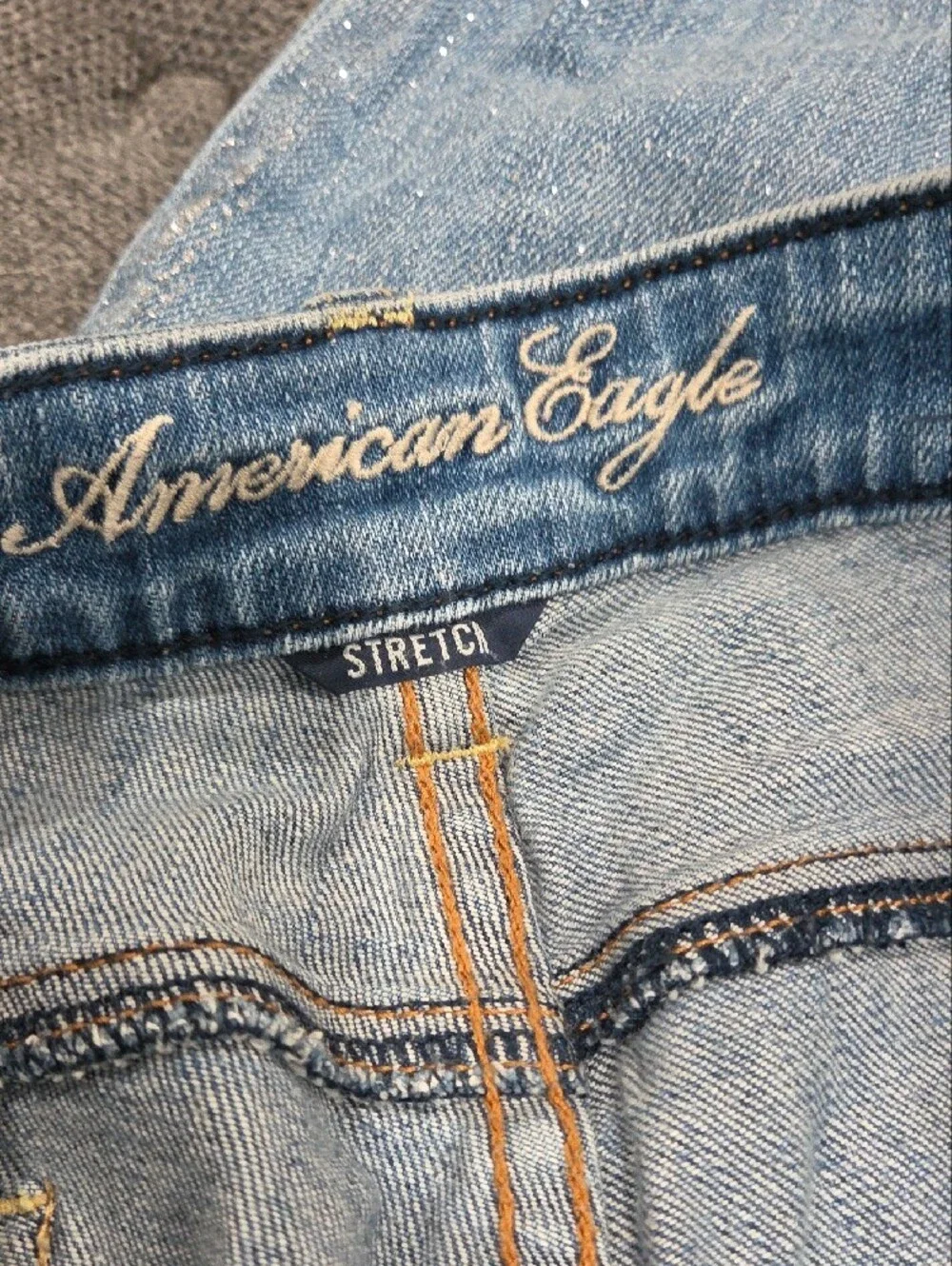 American Eagle Glitter Dustressed Light Blue Skinny Jeans Size 12 - Picture 4 of 5
